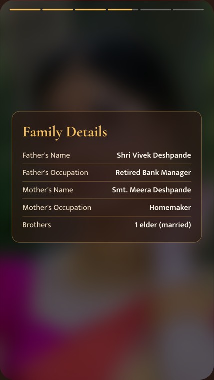 Video biodata scene showing family details